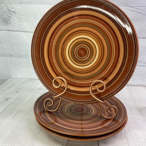 Raymond Waites Certified Intl RONDO Brown Rust Yellow Autumn Dinner Plate Set 3 - Picture 1 of 16